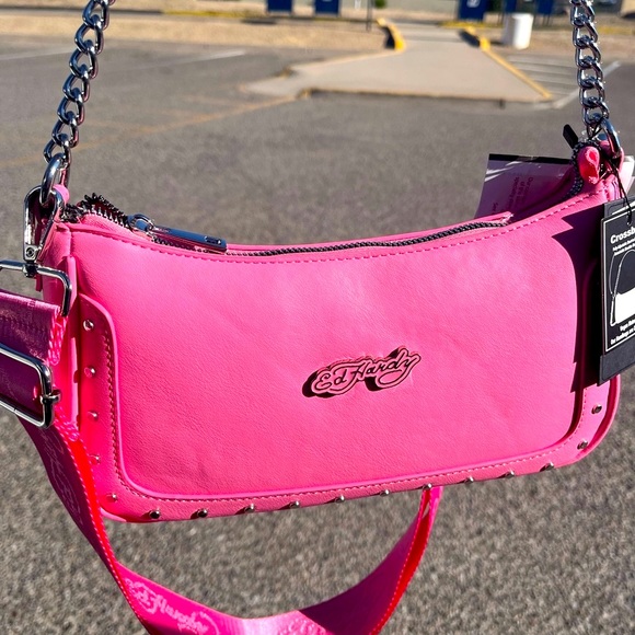 Sold - NEW Pink Ed Hardy Bag With Studs 💖 - Picture 2 of 10